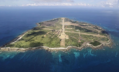 写真：自衛隊基地の建設が進む、鹿児島県西之表市の馬毛島＝８月