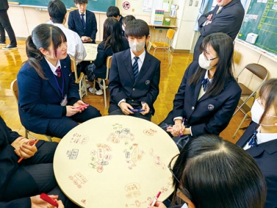 写真：「理想の高校」について話し合う白翔中と白老東高の生徒