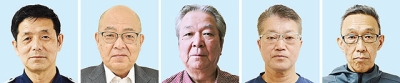 写真：（左から）大山昭義さん、佐藤徹也さん、白井恒夫さん、渡辺一雄さん、渡邊壽彦さん