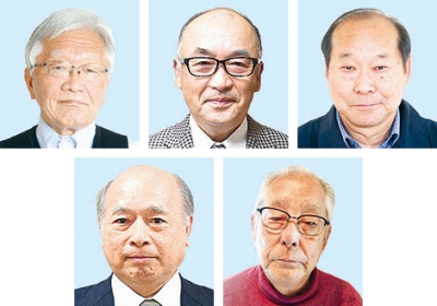 写真：（上段左から）大渕紀夫さん、横山実さん、三浦忠雄さん、（下左から）岸徳光さん、笠井秀敏さん