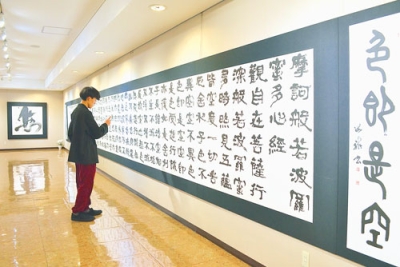 写真：大作「般若心経」を鑑賞する来館者