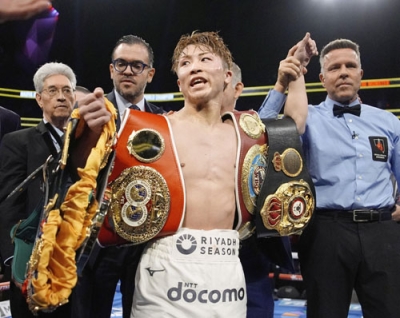 写真：ラモン・カルデナスに勝利した井上尚弥＝ラスベガス（ＡＰ＝共同）