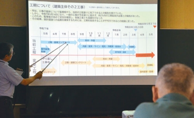 写真：今後の工事予定などを説明する市職員