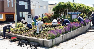写真：海側の市民憲章花壇を整備する参加者ら（提供写真）