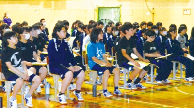写真：ＳＯＳの出し方について真剣に話を聞く生徒たち