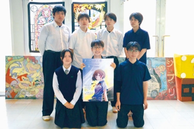 写真：企業とタイアップする学校祭への来場を呼びかける生徒会メンバー