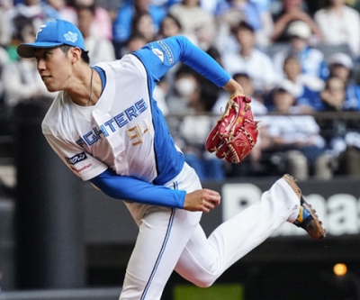 写真：オリックス戦に先発し、５回無失点で今季初勝利を挙げた日本ハム・福島＝エスコンフィールド
