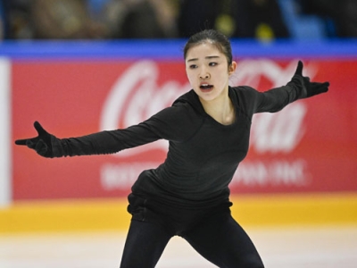 写真：練習を公開したフィギュアスケート女子の千葉百音＝関空アイスアリーナ