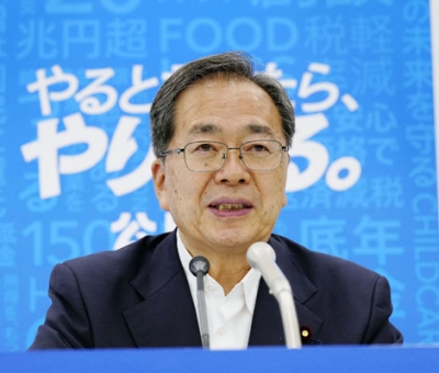 写真：記者会見する公明党の斉藤代表＝２１日午後、東京都新宿区の党本部