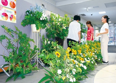 写真：道内産の花を使用したフラワーアレンジメント＝むろらん広域センタービル