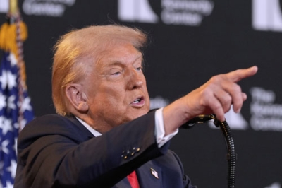 写真：１３日、ワシントンで発言するトランプ米大統領（ＡＰ＝共同）