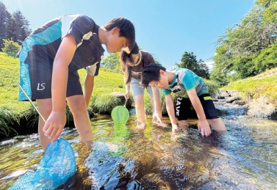 写真：公園内を流れる西富岸川で遊ぶ子どもたち