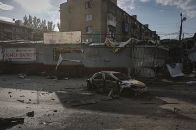 写真：ロシアとの間で激しい戦闘があったウクライナ東部ドネツク州コンスタンチノフカの様子＝２４日（ＡＰ＝共同）