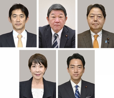 写真：（上段左から）小林鷹之氏、茂木敏充氏、林芳正氏、（下段左から）高市早苗氏、小泉進次郎氏