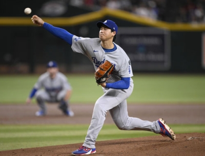 写真：ダイヤモンドバックス戦に先発登板したドジャース・大谷＝フェニックス（共同）