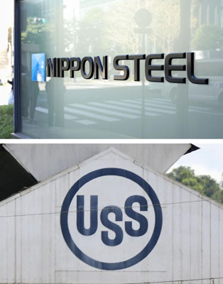 写真：日本製鉄（上）とＵＳスチールのロゴ（共同）