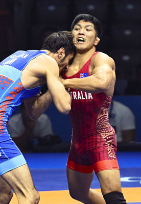 写真：世界レスリングの男子グレコローマン６７キロ級で７位の下山田培＝９月、ザグレブ（共同）
