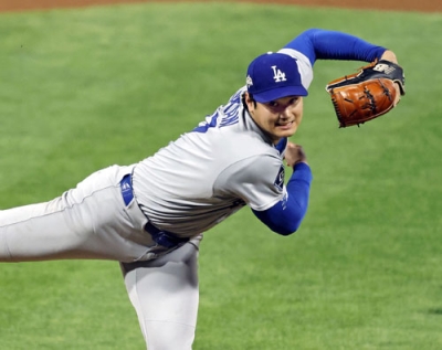 写真：フィリーズ戦に先発したドジャース・大谷＝フィラデルフィア（共同）