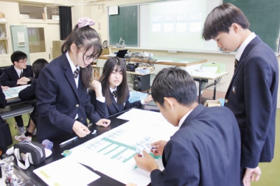写真：「Ｄｏはぐ」を使い避難所運営を考える生徒たち