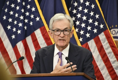 写真：記者会見するＦＲＢのパウエル議長＝２９日、ワシントン（共同）