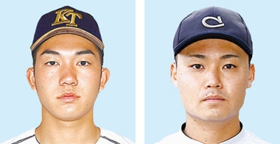 写真：石垣元気投手（左）、秋山俊外野手