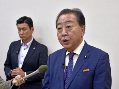 写真:宇都宮市で取材に応じる立憲民主党の野田代表=8日午後