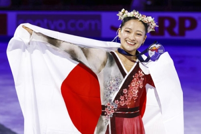 写真:女子で2位となった渡辺倫果=レークプラシッド(共同)