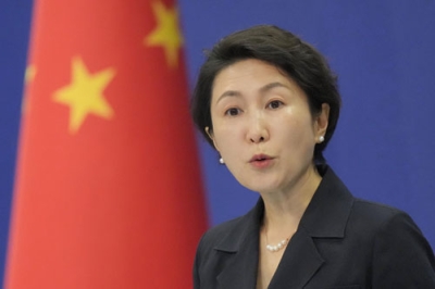 写真：記者会見する中国外務省の毛寧報道局長＝１９日、北京（共同）