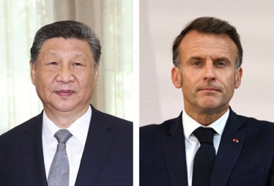 写真:中国の習近平国家主席(新華社=共同)、フランスのマクロン大統領(ロイター=共同)