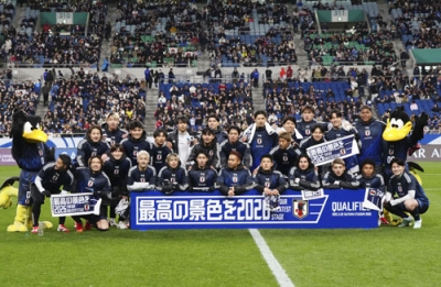 写真：８大会連続８度目のＷ杯出場を決めた日本代表＝３月、埼玉スタジアム