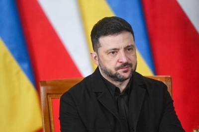 写真：ポーランドの首都ワルシャワを訪れたウクライナのゼレンスキー大統領（ゲッティ＝共同）