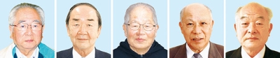 写真:(左から)神島茂夫さん、岩倉博文さん、三松三朗さん、長崎良夫さん、村井洋一さん
