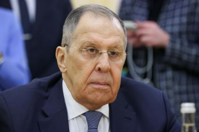 写真:ロシアのラブロフ外相=2日、モスクワ(タス=共同)