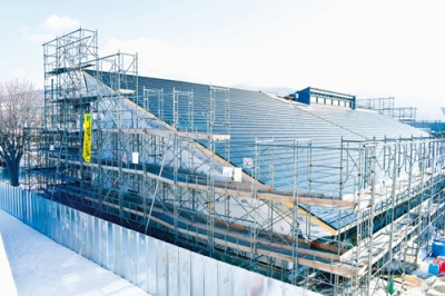 写真：総合公園だて歴史の杜敷地内に建設が進む新しい伊達市立図書館