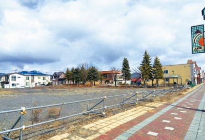 写真：旧経済センター跡地とフロンティア公園（奥）