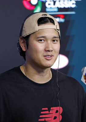 写真：記者会見するＷＢＣ日本代表の大谷翔平＝１２日、マイアミ（共同）