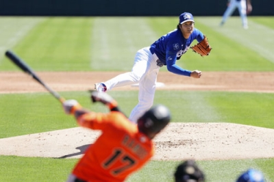 写真：ジャイアンツ戦に先発登板したドジャース・大谷＝グレンデール（共同）